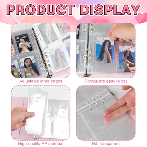 A5 Kpop Photocard Binder, 6 Ring Binder Album with 200 Card Slots, Leather Binder Cover with Magnetic Buckle Closure for Organizing Trading Cards(Pink) - color: Pink