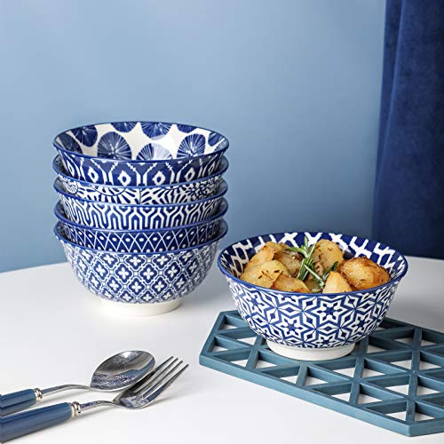 Selamica Porcelain 11oz Ice Cream Bowls Set of 6, Small Bowls, Vintage Blue - color: Vintage Blue, size: 5 inches