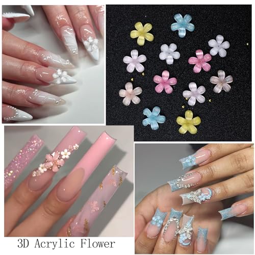 Colorful Flower Nail Charms with Rhinestones for Women Nail Design - color: Colorful-16