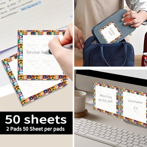 Sticky Notes 3x3 Inch, 2 Pads Cute Self-Stick Note Pads, Strong Adhesive Notepads for Office, Home, School, Organization and Reminders Dog Grid Pattern