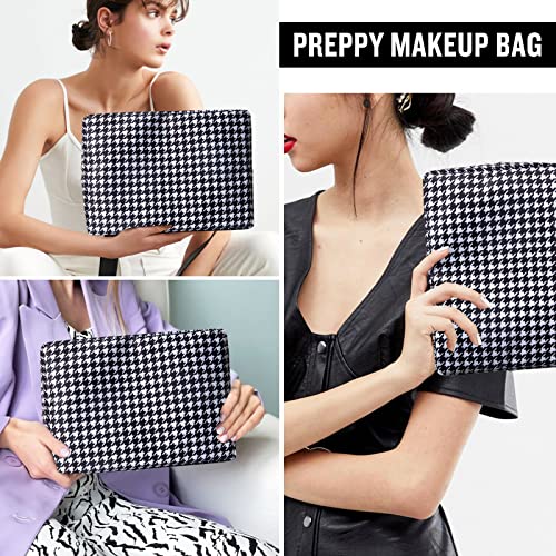Nylon Large Makeup Bag Black Houndstooth Travel Pouch for Women, Big Preppy Makeup Bag Cute Cosmetic Zipper Pouch Purse, Waterproof Toiletry Bag Clutch Makeup Organizer for Girls(Black Houndstooth) - color: Black Houndstooth, size: Large