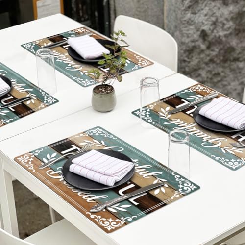 Peacoblue Placemats Set of 4,Faux Leather Thankful Blessed Board Design - style: Thankful Grateful Blessed Board