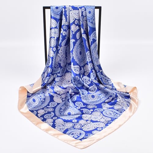 35 Inches Silk Head Scarf-Satin Hair Scarves Silk Bandana Scarf Headscarf for Women's Fashion Scarves - color: Medium Cashew Nut - Blue