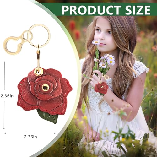 BORKUANA PU Leather Keychain holder Protective Case Compatible with AirTag - color: Rose B
