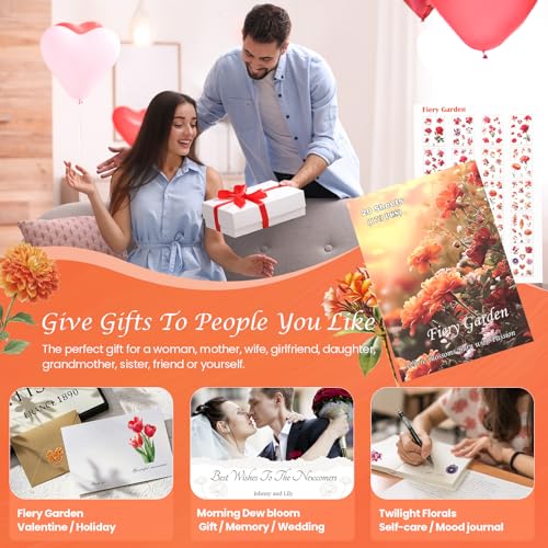 Clear PET 20 Sheets 173 Pcs Sticker Book, Fiery Sunset Botanical Floral Ephemera, Red Rose Stickers, Orange Tulip Embellishments, Seamless Junk Journaling Supplies - style: Fiery Garden