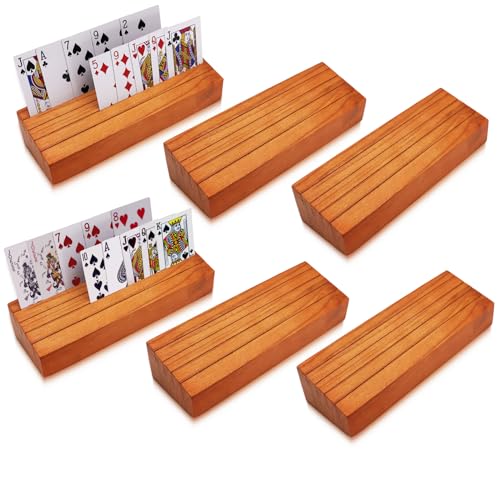 Card Holders for Playing Cards Holder Stand Wood Playing Card Holder for Kids Canasta Holder for Adults Seniors Card Deck Crowns Uno Games Set of 6(Orange) - color: Orange 6set