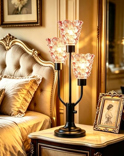 Lightdot Mid Century Modern Glass Table Lamp Dimmable 3 Bulbs Included - color: 11-Black-Pink-Shell