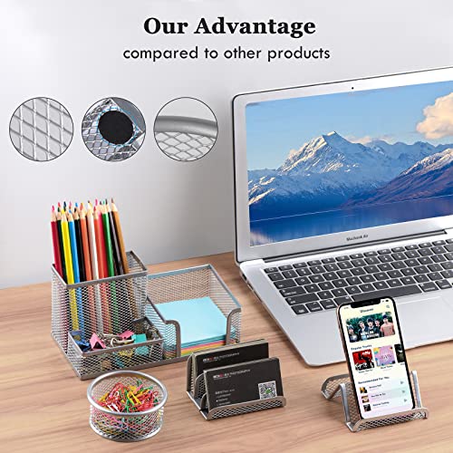 Desk Organizers Set with Mesh Pen Holder Cup, Silver - color: Silver