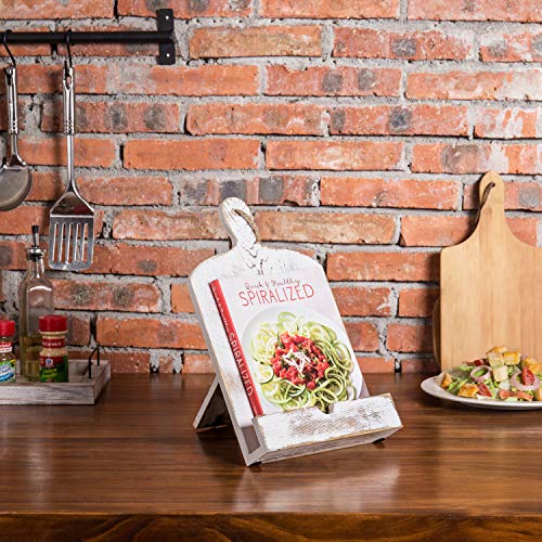 MyGift Recipe Book Holder, Whitewashed Wood Cutting Board Style Cookbook Holder, Wooden Book Stands for Display - color: Whitewashed