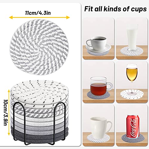 Billbotk 10 Pieces Coasters for Drink Absorbent, 5 Colors Drink Coasters with Holder, Woven Coasters Set for Coffee Table, Wooden Table Decor, Home Decor, 4.3 Inches - color: Gray 1