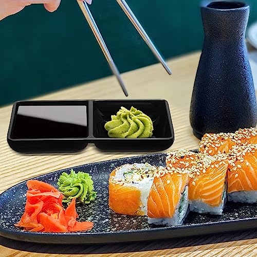 Gejoy 12 Pcs Dual Dipping Sauce Bowls Soy Sauce Dish Bowls, Black - color: Black