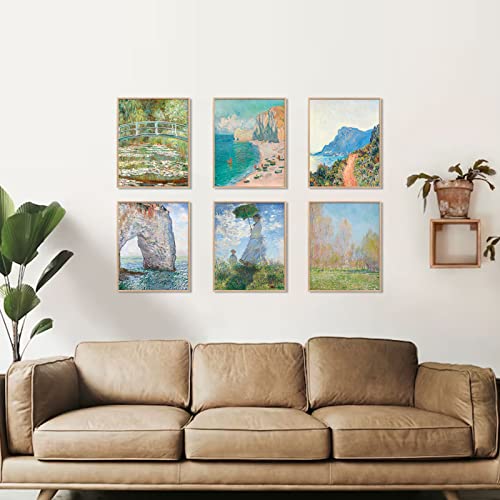 Claude Monet Wall Art Prints, 6pcs Water Lilies Fine Artwork Paintings, Vintage Famous Art, Aesthetic Posters for Room Decor, Retro Canvas Prints - color: 6pcs-Monet 02