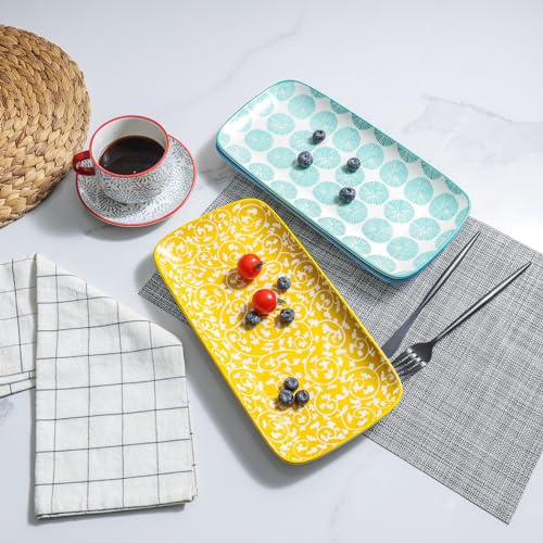 Selamica Ceramic Serving Platters, 14 Inch Serving Trays for Party Entertaining, Large Rectangular Serving Plates for Appetizer, Charcuterie, Dessert, Fruit, Set of 4, Assorted Colors - color: Assorted Colors, size: 14 Inch,Set of 4