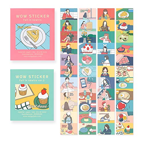 Monolike Wow Sticker Fall in newtro ver.1 + ver.2 Set - Mini Size Cute Stickers, Square Stickers - color: Fall in Newtro Ver.1 + Ver.2