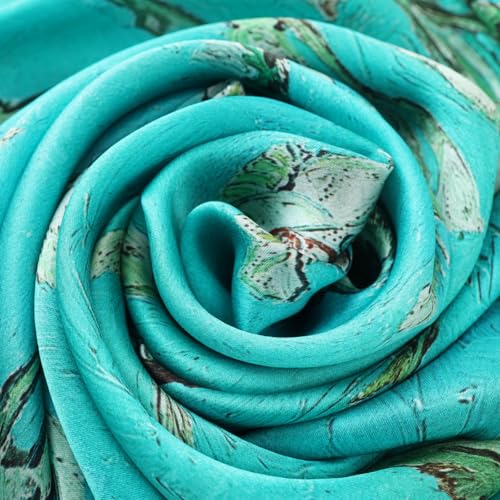 JWSilk Long Charmeuse Silk Scarf Classic Art Print - color: Almond Blossoms By Van Gogh