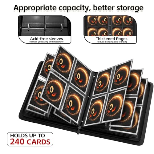 Black Trading Card Binder for Card Collectors, 4-Pocket 240 Cards - color: Black, size: Small