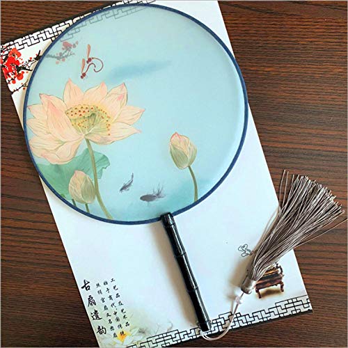 Seres Classic Round Fan,Wood Fan Rib&Semi-Transparent Silk Cloth,10+ Optional Patterns,Diameter 8.3in,团扇 (15.Yellow Lotus) - color: 15.Yellow Lotus