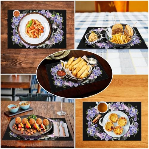 Boho Floral Witchy Moon Phase Purple Placemats Set of 4, 12x18 Inch - color: Pm-floral Moon01, size: 4pcs