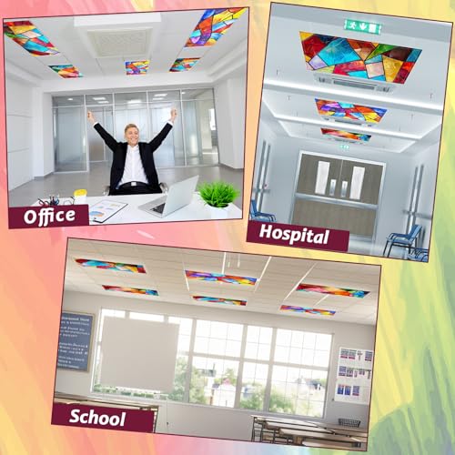 6 Pcs Fluorescent Light Covers with 60 Magnets Decorative for Classroom Ceiling Lights 4 x 2 Feet Magnetic Light Cover Filter Easy Install for Office Hospital Home Ceiling Supplies (Stained Glass) - color: Stained Glass