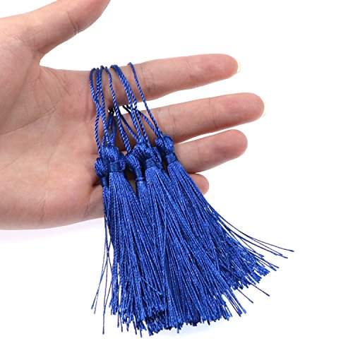 VAPKER 100 Pieces Blue Tassels 13cm/5-Inch Silky Handmade Soft Tassels Floss Bookmark Tassels with 2-Inch Cord Loop for Jewelry Making, DIY Projects, Bookmarks - color: D:blue