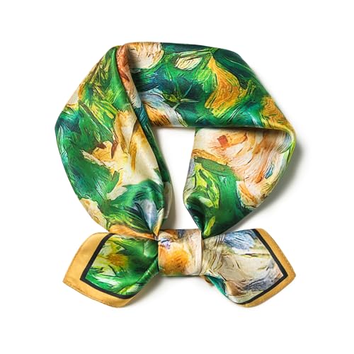 100% Mulberry Silk Scarf - 25.6" Square Neckerchief & Headscarf Gift Packed - color: Green-2