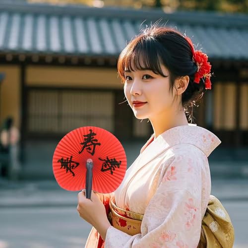 10 Pieces Chinese Paper Fans - color: Chinese Words Paper Fan 01, size: 10 PCS
