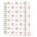 Pink Bow Lined Spiral Notebook, Pretty Hardcover Journal 6'' x 8.4'', Coquette Rose Notebook for Women, Writing, Journaling Gift - color: pink bow