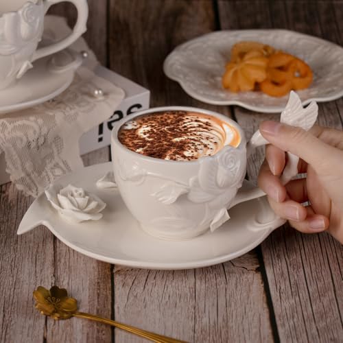 KAMMAK Tea Cups and Saucers Set of 2, 8.5 oz Porcelain Coffee Cups, 566N - size: 7KPSP566N