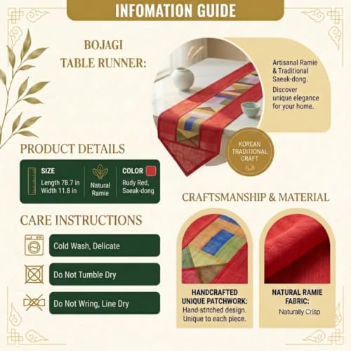 Korean Bojagi Table Runner, Ruby Red Ramie Patchwork, 78.8 x 11.8 Inch - color: Ruby Red