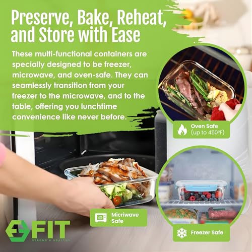 Glass Meal Prep Containers 2 and 3 Compartments, Leak-Proof, 32 oz, 4 Pack - color: Blue (2,3 compartment - 4 pack, 32 oz)