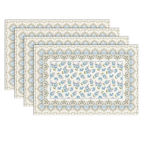 Vintage Floral Placemats with Ornate Gold Trim,12x18 Inch Cute Placemats Spring Table Mats Set of 4 Table Mats for Party Kitchen Dining Decoration-23