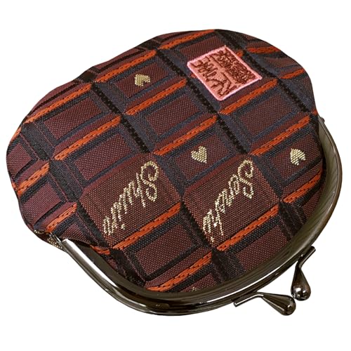 Nishijin brocade round clasp purse/coin purse with lining, size L. (Chocolate) - color: Chocolate