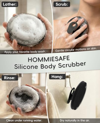 4 Pack Soft Silicone Shower Brush, Body Exfoliating Skin Massage Scrubber - color: Black(2p)+blue+mint