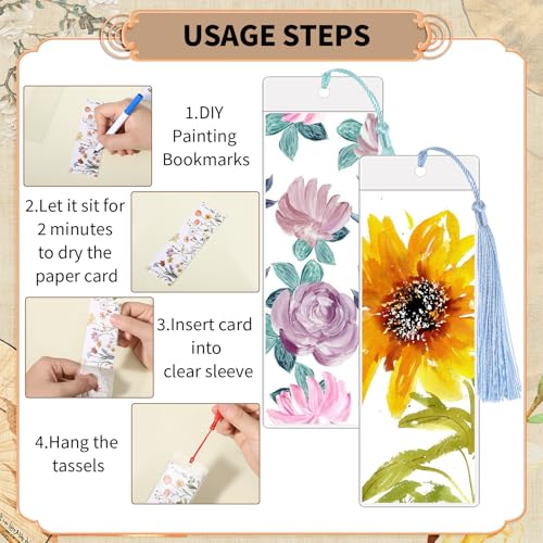 60 Sets Blank Kraft Paper Bookmarks Kit with Tassels and PVC Sleeves - color: White/60pcs