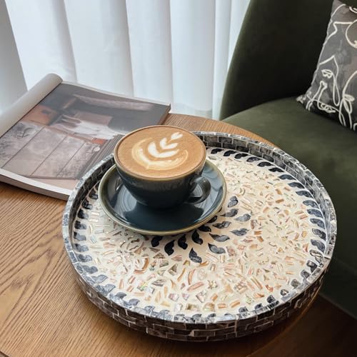 12.5" Lazy Susan for Table Top – Mother of Pearl Spinning Turntable Serving Tray, Marble Lazy Susan Organizer for Dining Table Centerpiece, Kitchen Island Decor, Bathroom Counter, Outdoor Use (Flower) - color: Lucky Flower