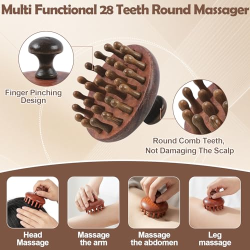 WOVTE 3 PCS Wooden Scalp Massager, Sandalwood Head Massager Scalp Comb