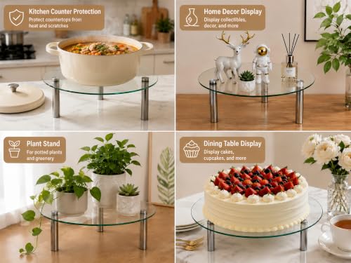 Set of 3 Tempered Glass Display Stands, 9'' 11'' 13'' Round Display Shelves - size: Round