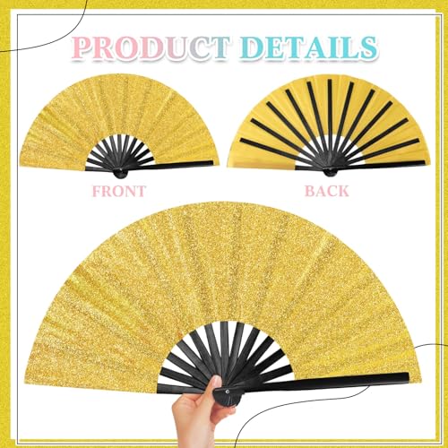 Maitys 2 Packs Large Folding Hand Fans, 13'', Glitter Black and Gold - color: Glitter Black and Gold
