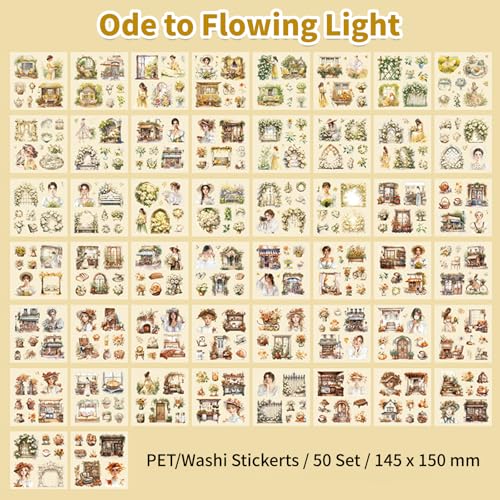 Fleeting Time Theme Sticker Scrapbooking Supplies for Junk Journal, 50 Sheets Washi Stickers - Vintage Journaling Stickers - color: Fleeting Time Theme
