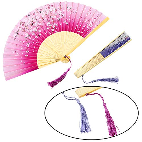 Chuangdi 12 Pcs Folding Hand Fans for Line Silk Dancing Fan, Cherry Blossom - style: Cherry Blossom