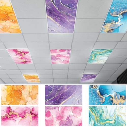6 Pcs Fluorescent Light Covers with 60 Magnets Decorative for Classroom Ceiling Lights 4 x 2 Feet Magnetic Light Covers Filter Easy Install for Office Hospital & Home Drop Ceiling Supplies (Fluid Art) - color: Fluid Art