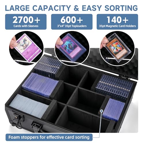 Trading Card Storage Box for 3" X 4" 35pt Toploaders 600+, Sturdy Secure Large Capacity Hard Case with 6 Foam Stoppers, Fits Toploader Magnetic Holders MTG Baseball Sports Card Storage Box Case - size: Trading Card Case