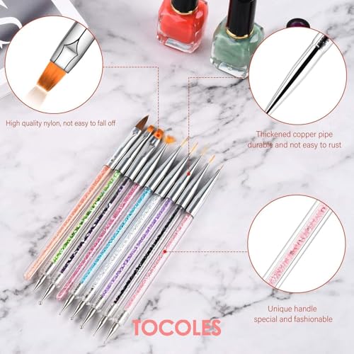 Nail Art Brushes, 9 Pcs Nail Brush Set with Liner Brush and Dotting Pens - color: 9PCS Nail Brush Set