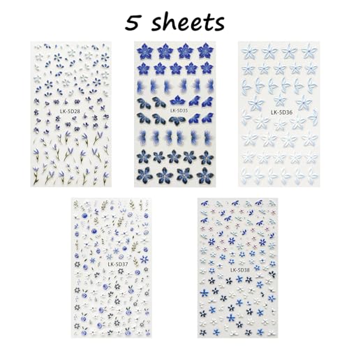Blue Nail Stickers for Nail Art 5D Nail Decals for Women - color: Colorful-18