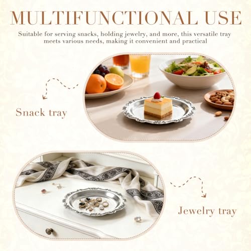 ABOOFAN 2Pcs Silver Serving Plates 15cm Vintage Embossed Dessert Trays, Wedding Birthday Mirror Trays, Retro Decorative Vanity Trinket Dishes - size: 5.9"