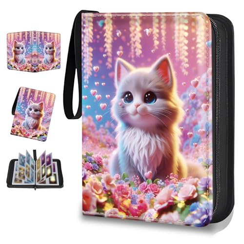 4 Pocket Trading Card Binder, Holds 400 Cards, 3-Ring Binder - color: Cute fantasy cat