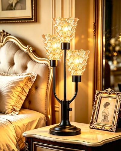 Lightdot Mid Century Modern Glass Table Lamp Dimmable 3 Bulbs Included Gift - color: 10-Black-Amber-Shell