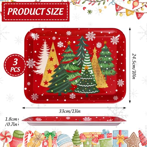 JarThenaAMCS 3Pcs Christmas Serving Trays Reusable Serving Dishes Gold Green Xmas Tree Snowflake Platter for Winter Party Sharing Snacks Fruits Dessert, 13 x 10 Inch - style: Gold Green Xmas Tree