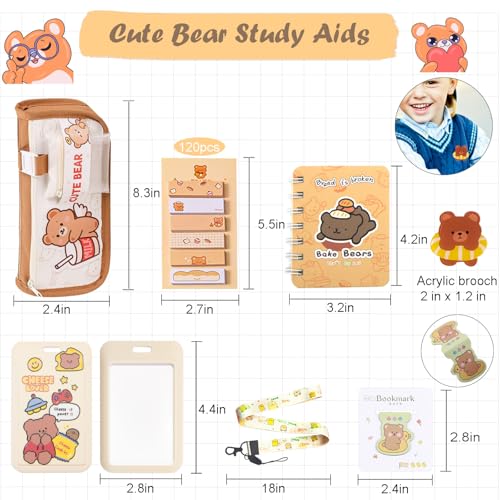406Pcs Cute Bear Stationery Set, Kawaii Office Supplies Includes Fun Pencil Case Gel Ink Pens, Cartoon Sticky Notes Mini Notebooks Stickers Card Case As Bulk Party Gifts for Girls (Bear) - style: Bear