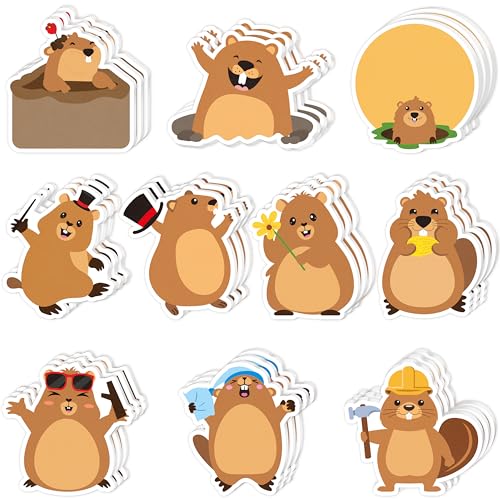 CJiangpo 30Pcs Groundhog Sticky Notes Pads, 600 Sheets Cute Cartoon Self Stick Notepad Memo Pads Funny Page Markers Classroom Rewards for Groundhog Day Party Favors Fillers Gifts - color: Groundhog